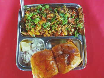 High angle view of meal served in tray