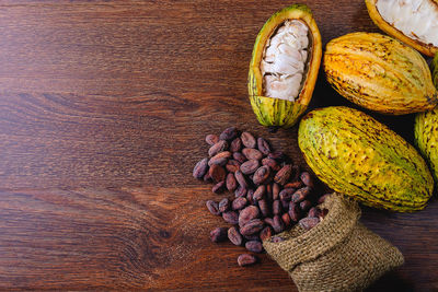 High angle view of fruits on table