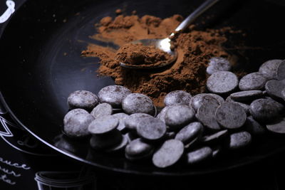 High angle view of chocolate in container