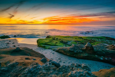 Scenic view of sea against sky at sunset