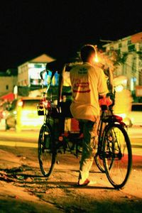 Bicycles parked at night