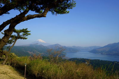 Scenic view of mountains against clear sky