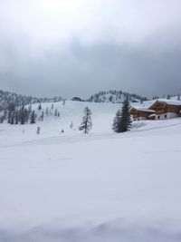 Snow covered landscape against sky