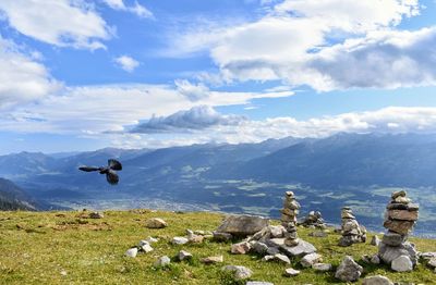 Scenic view of mountain range against sky