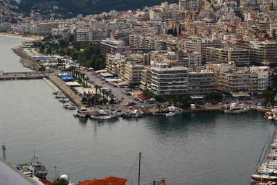 High angle view of buildings at waterfront