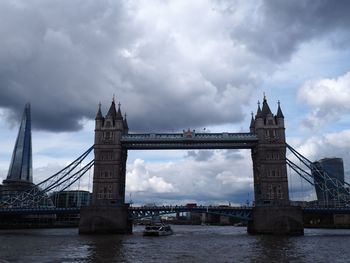 View of bridge over river against cloudy sky