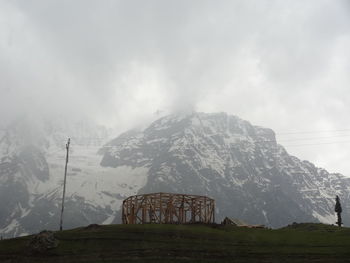 Low angle view of mountain against cloudy sky