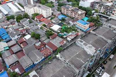 High angle view of buildings in city