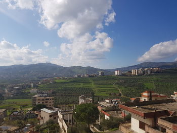 High angle view of townscape against sky