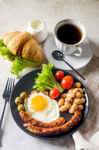 High angle view of breakfast on table