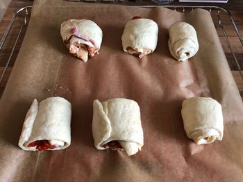 High angle view of food on table