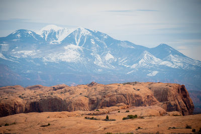 Scenic view of snowcapped mountains against sky