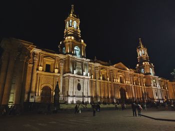 View of clock tower at night