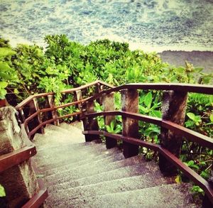 View of railing in water