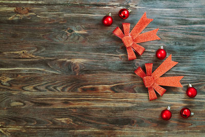 Directly above shot of christmas decorations on table