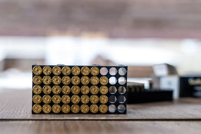 Close-up of ammunitions on table 