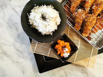 High angle view of food on table