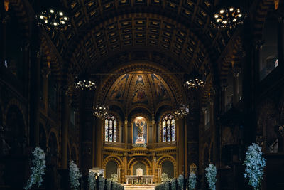 Illuminated ceiling of church