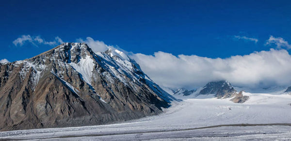 Scenic view of snowcapped mountains against sky