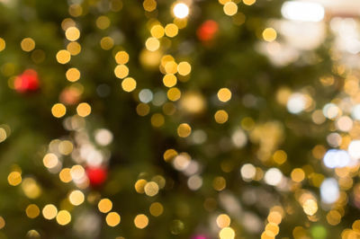 Defocused image of illuminated christmas tree at night