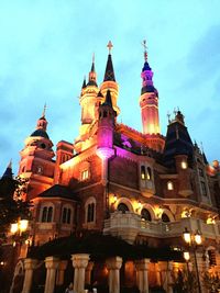 Low angle view of illuminated cathedral