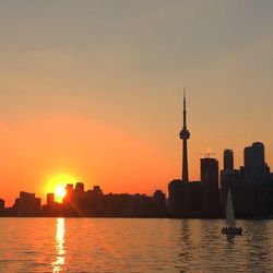 Silhouette of city at sunset