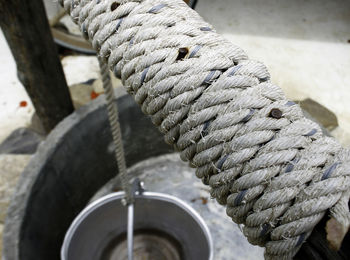 Rope tied around a wooden log