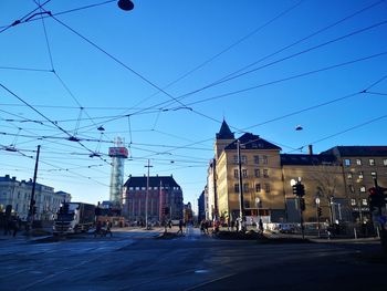 City street against clear blue sky