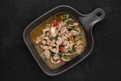 High angle view of food in plate on table