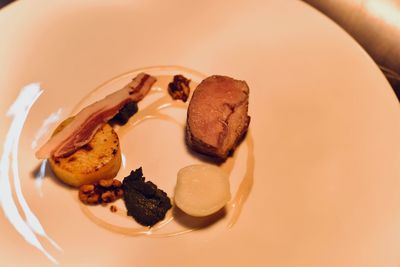 High angle view of dessert in plate