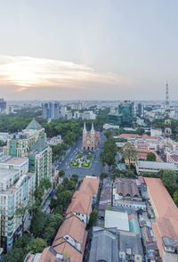 High angle view of cityscape against sky