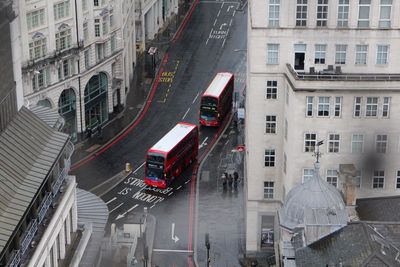 High angle view of cars on city street