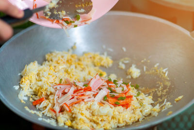 High angle view of meal served in bowl