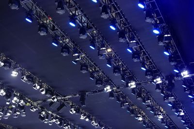 Full frame shot of spot lights hanging from ceiling