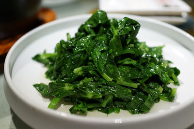 Close-up of spinach in plate