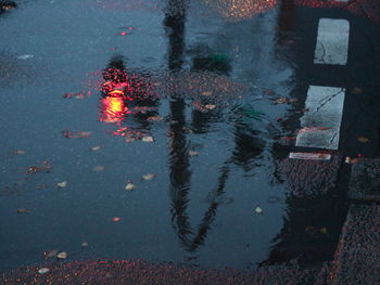 Reflection of sky on wet umbrella in rainy season