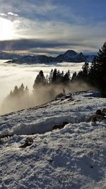 Scenic view of snowcapped mountains against sky