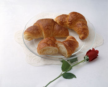 High angle view of breakfast on table