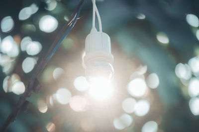 Low angle view of illuminated light bulb