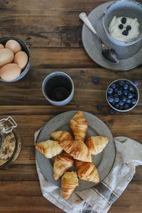 High angle view of breakfast on table