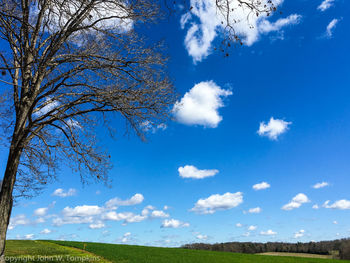 Scenic view of grassy field against cloudy sky