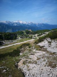 Scenic view of snowcapped mountains against sky