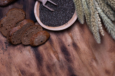 High angle view of bread on table