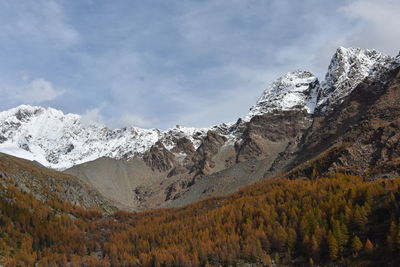 Scenic view of snowcapped mountains against sky