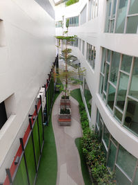 High angle view of staircase by building in city