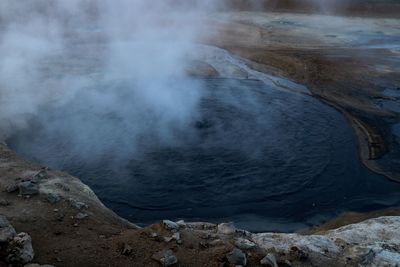 Smoke emitting from hot spring 