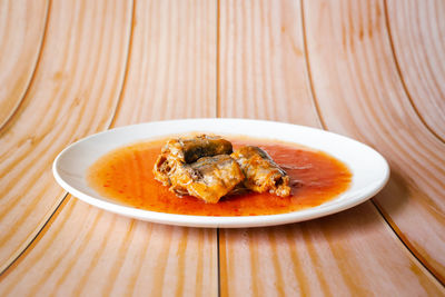 High angle view of food in bowl on table