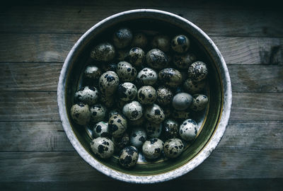 High angle view of food in bowl on table