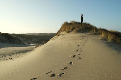 Man on sand at beach against sky