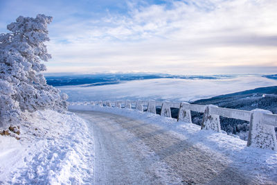 Scenic view of snow covered landscape against sky